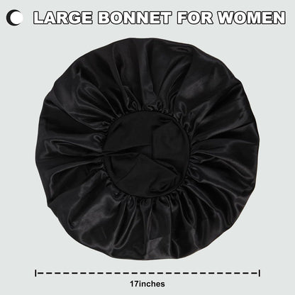 Extra Large Satin Bonnet Hair Cap, 17Inches Silk Bonnet for Sleeping, Jumbo Silk Sleep Cap for Women Braids Curly Hair Locs 1Pcs (Black)
